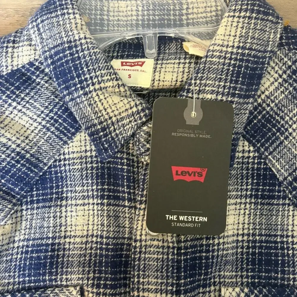 NWT Levi’s Men's Heavyweight Classic Western Shirt Blue Plaid Size Small